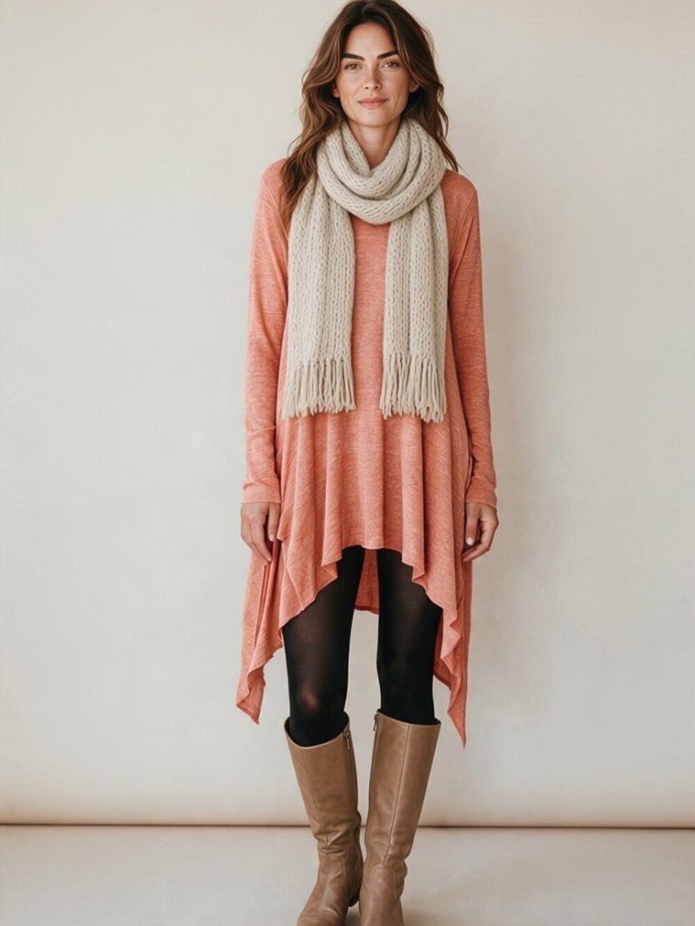Free People Peach Asymmetric Long Tunic Sweater Top Size S